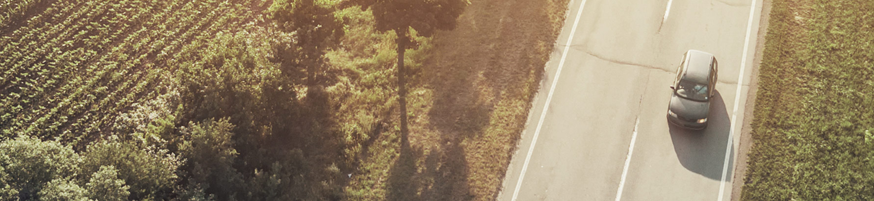 Overhead view of car on country road