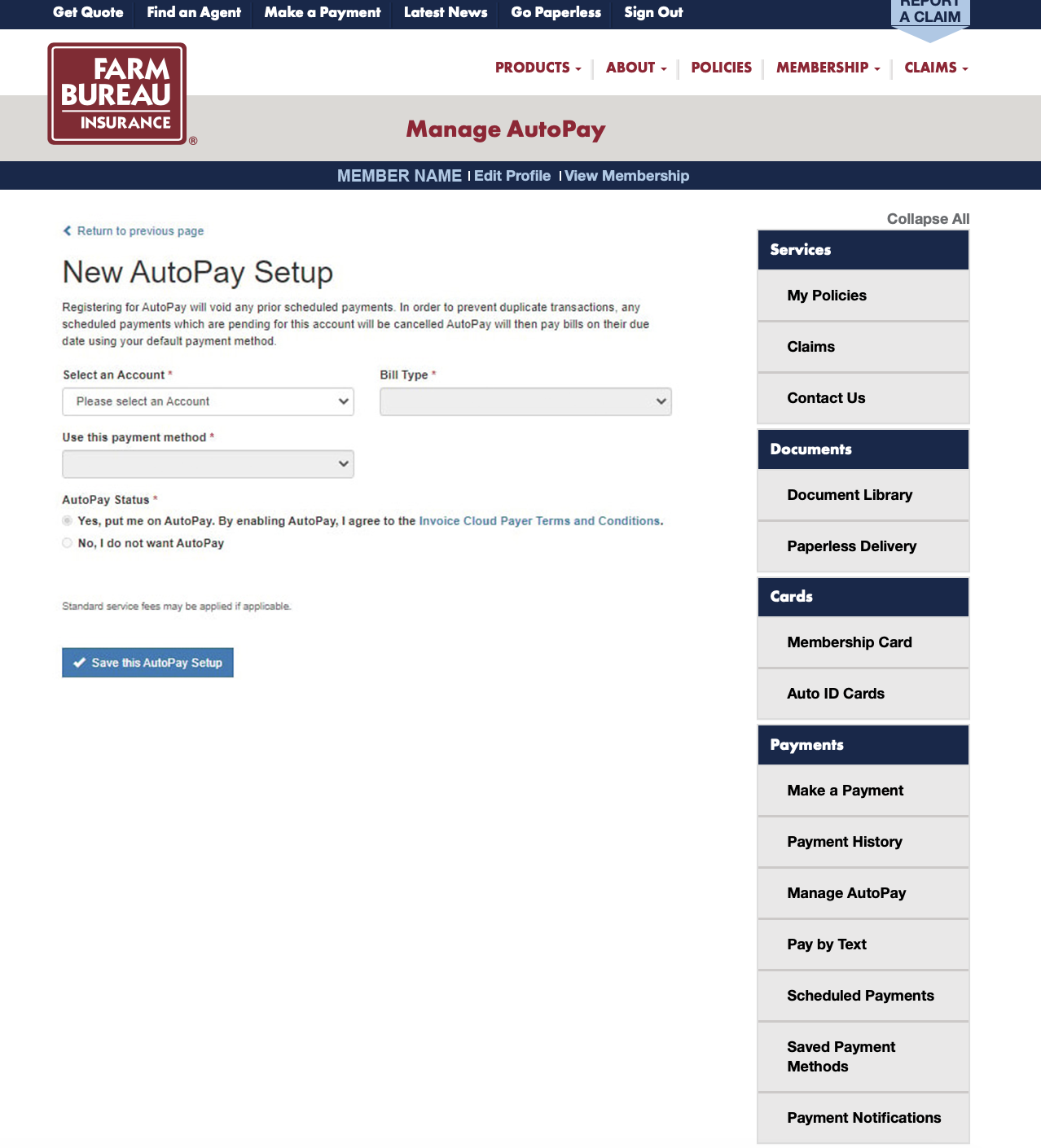New AutoPay Set Up with Bank Screen Shot