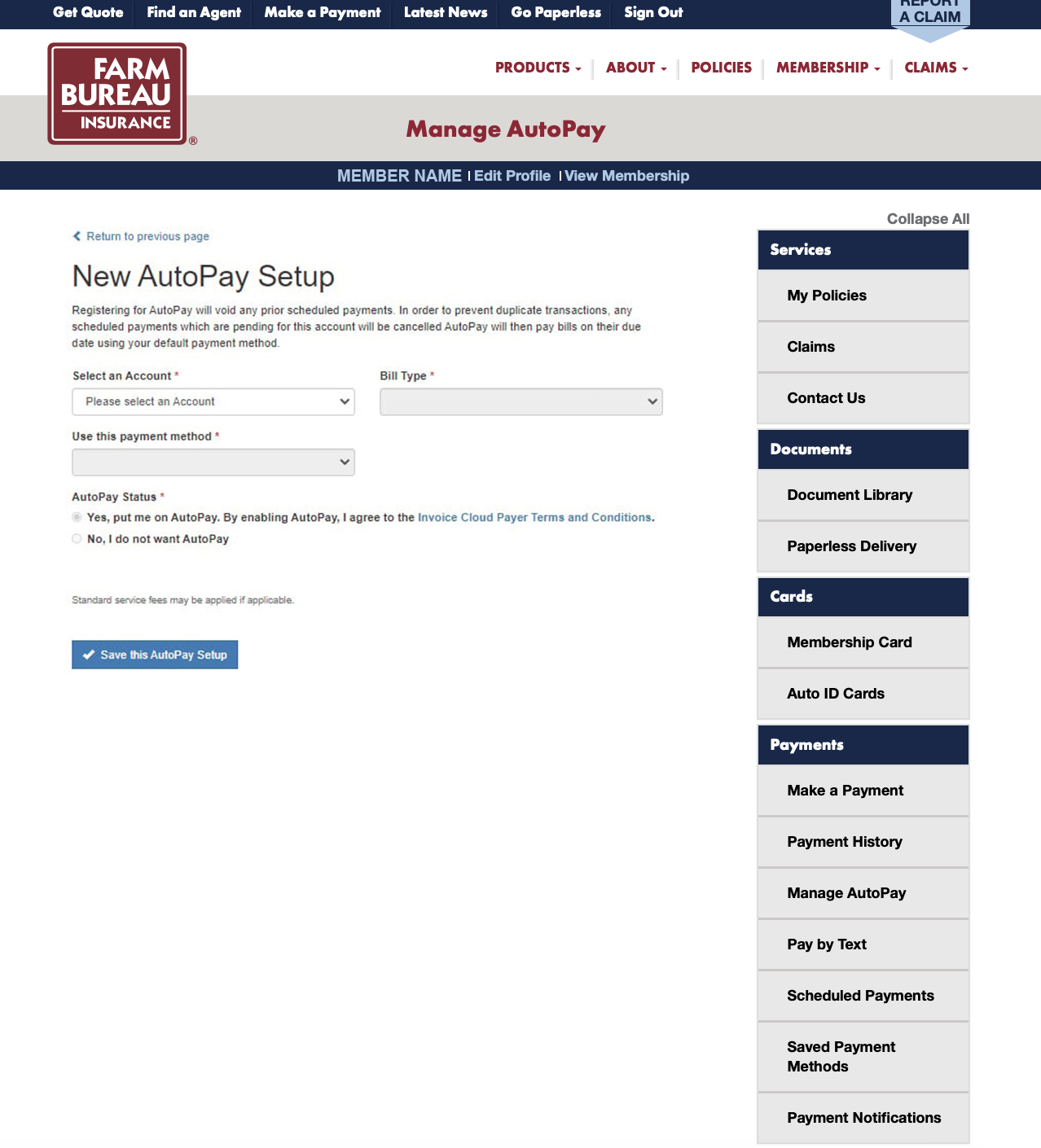 New AutoPay Set Up Screen Shot