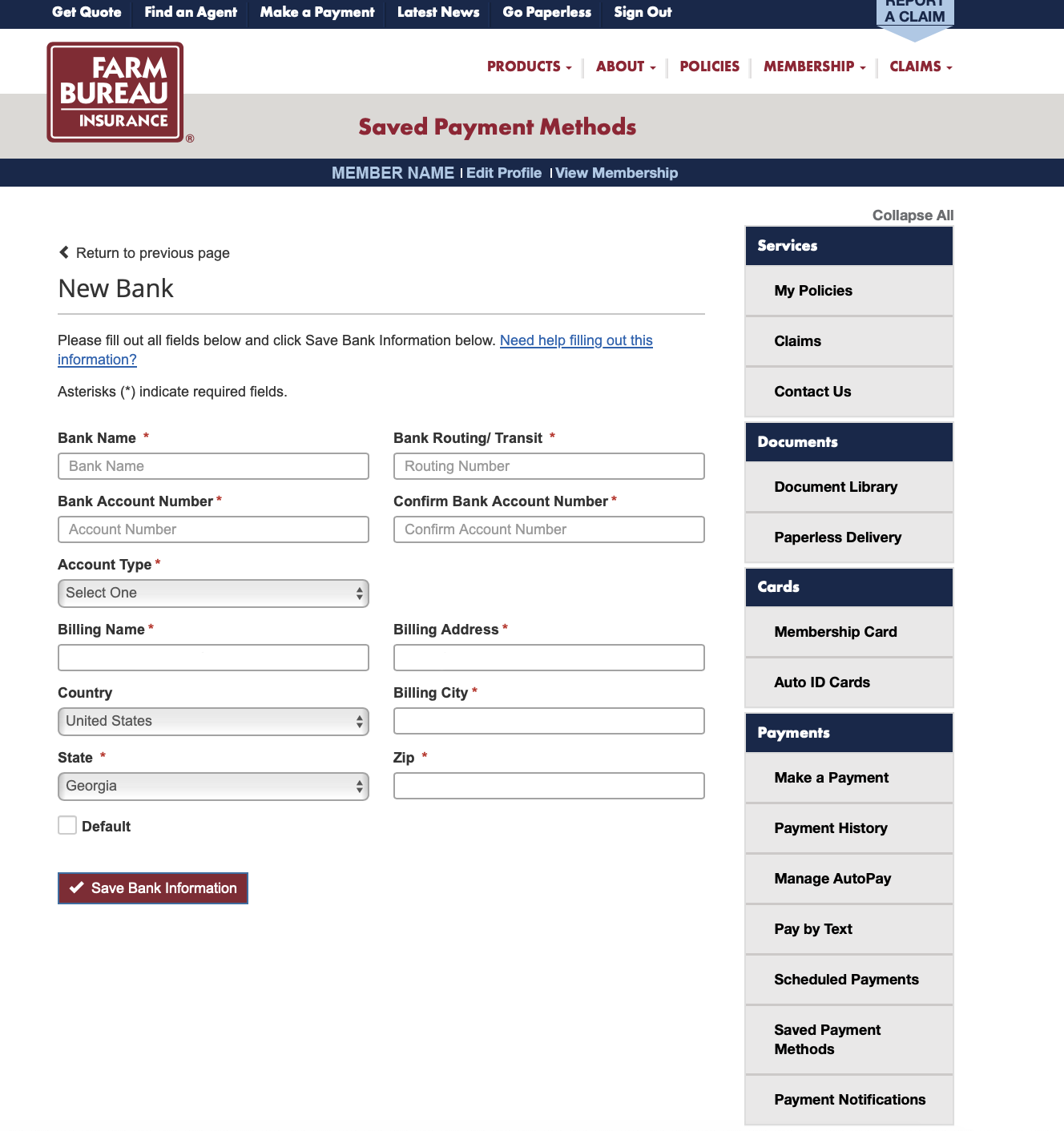 Screen Shot of Adding a New Bank